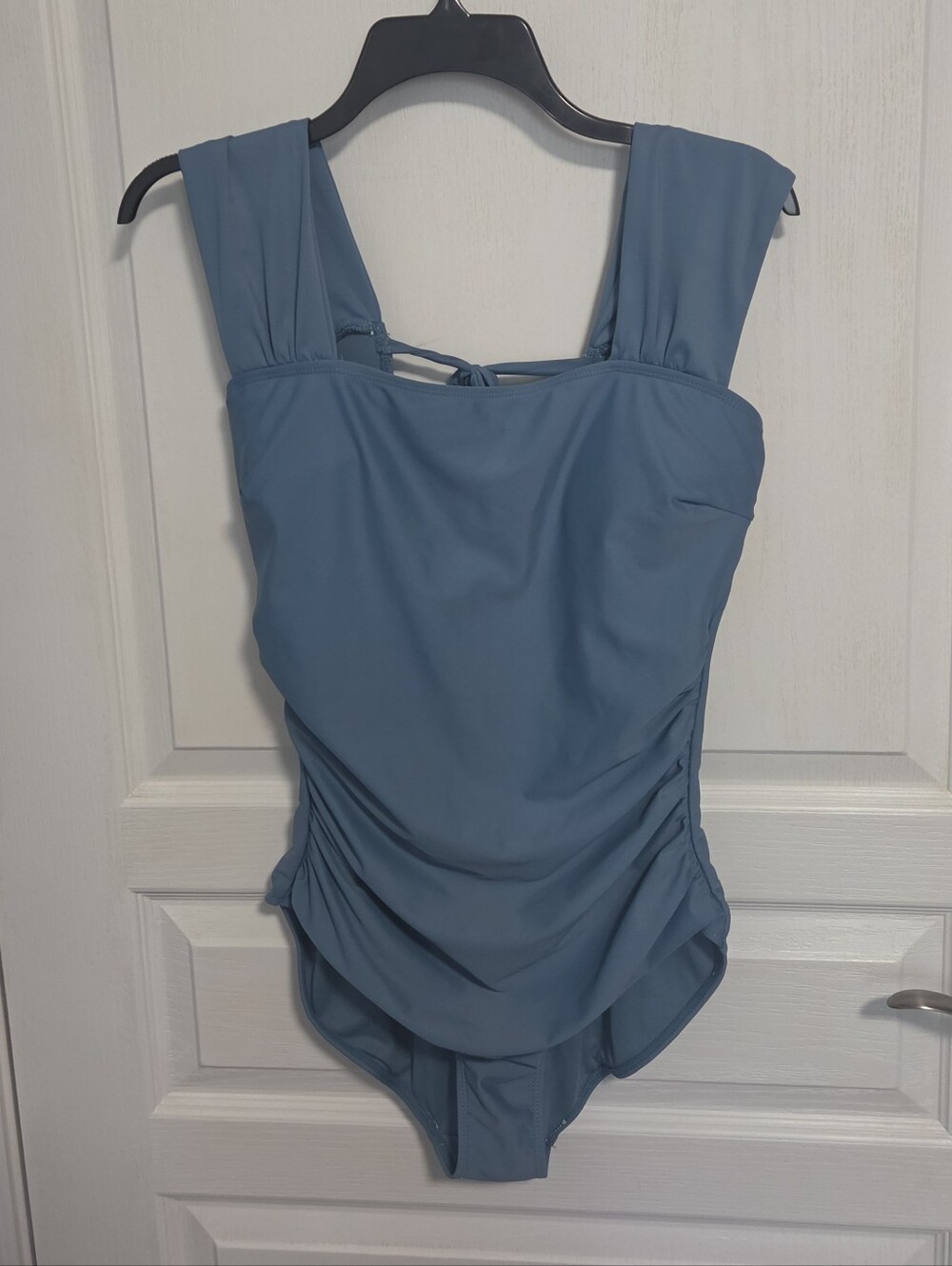 Janela Bay Swimsuit Square Neck Wide Strap Turquoise Ruched Womens Medium